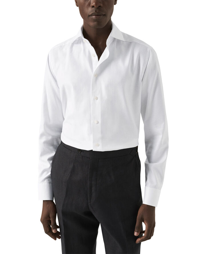 ETON Slim Fit White Melange Semi Solid Fine Twill Shirt Hvid