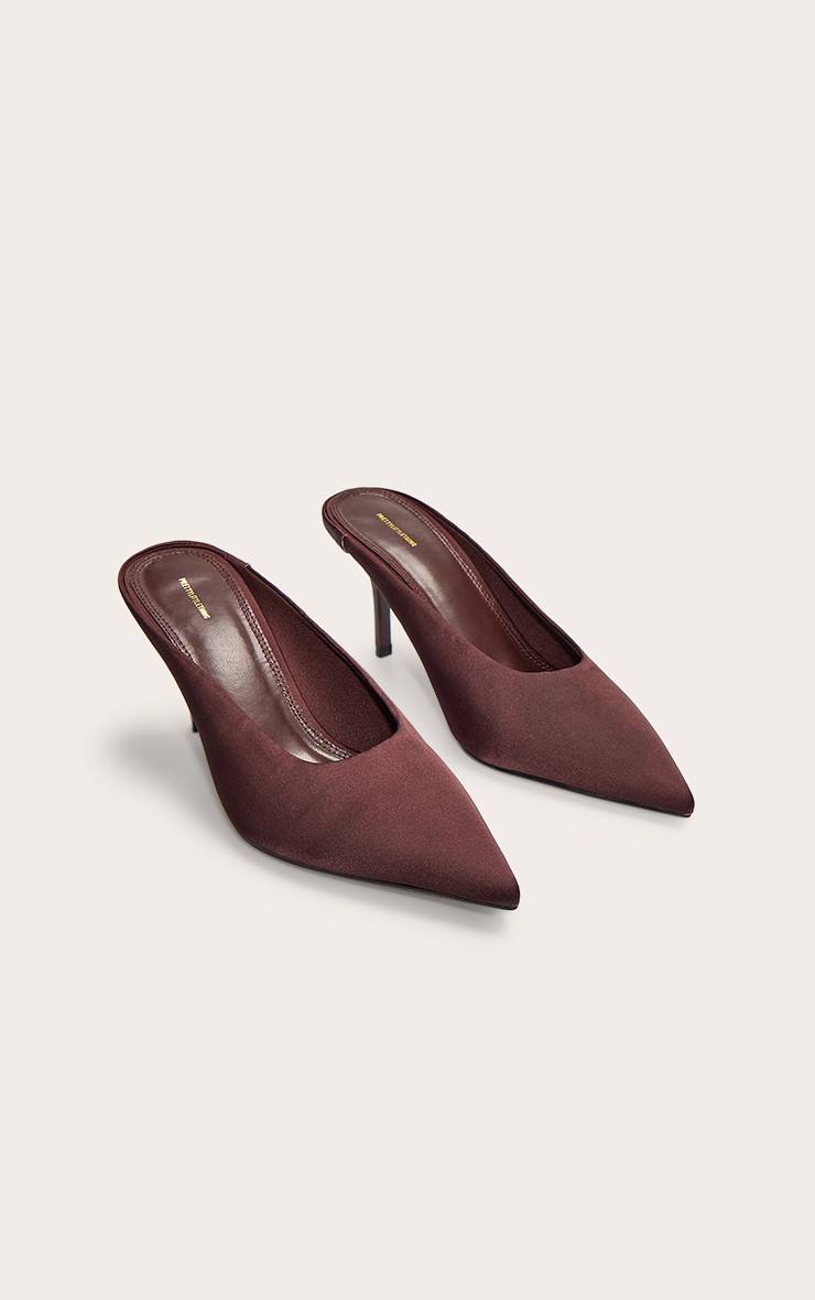 Chocolat Mules À Talons Aiguilles Mi-hauts Bout Pointu En Tressage Naturel