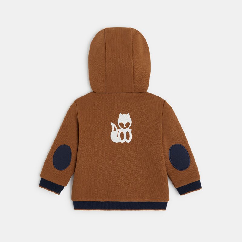 Manteau-pull maille fourré à capuche marron bébé garçon Marron