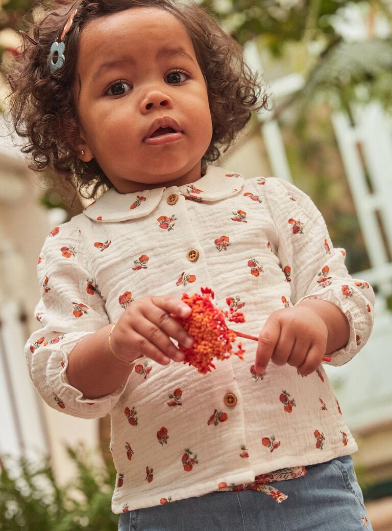 Chemisier vanille en gaze de coton à imprimé fruits