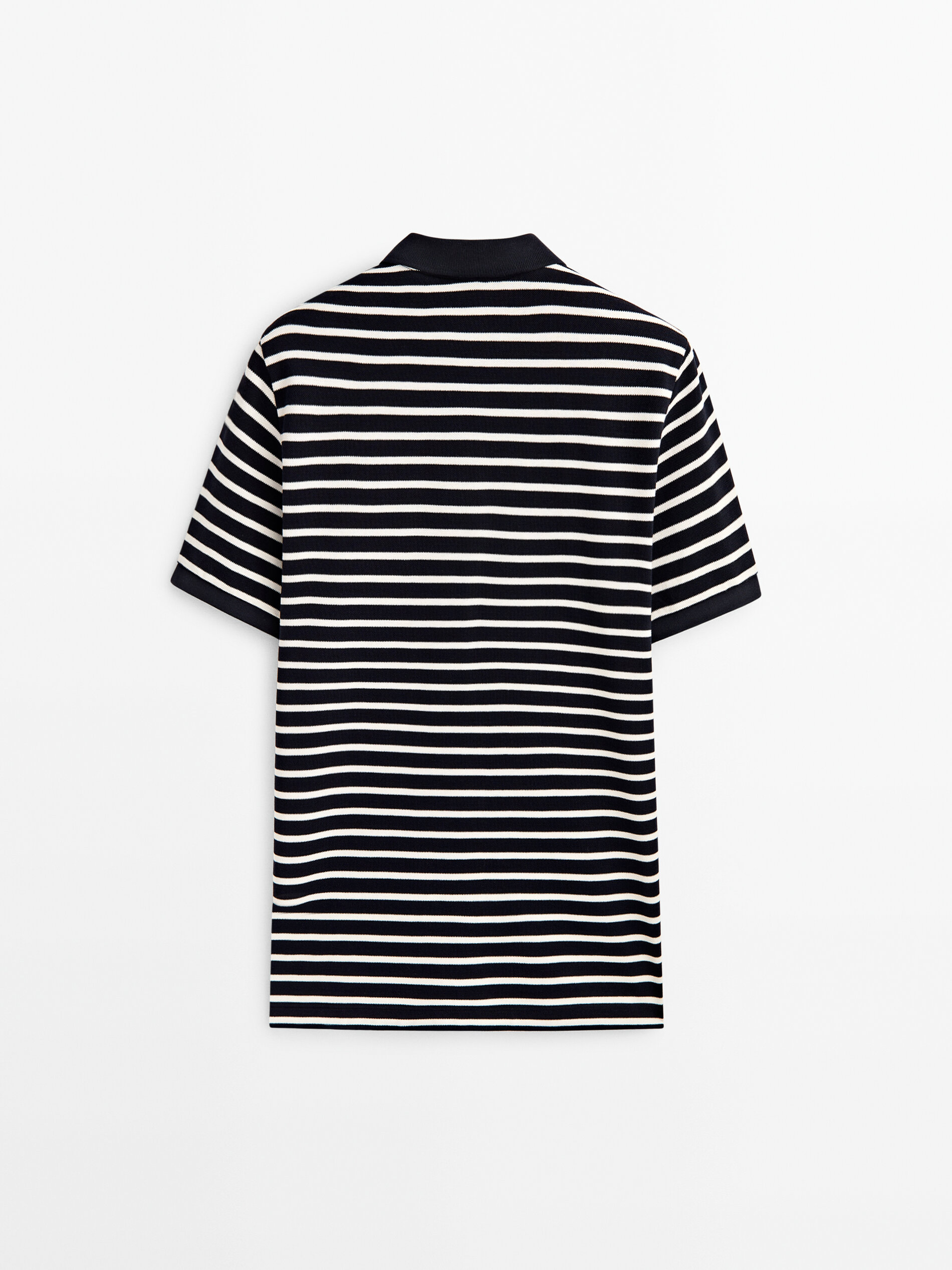Camisa polo listrada de algodão de manga curta - AZUL MARINHO