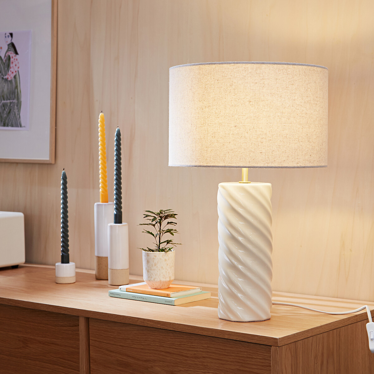 LA REDOUTE INTERIEURS<br>Candeeiro de mesa de cerâmica e linho, Dehen