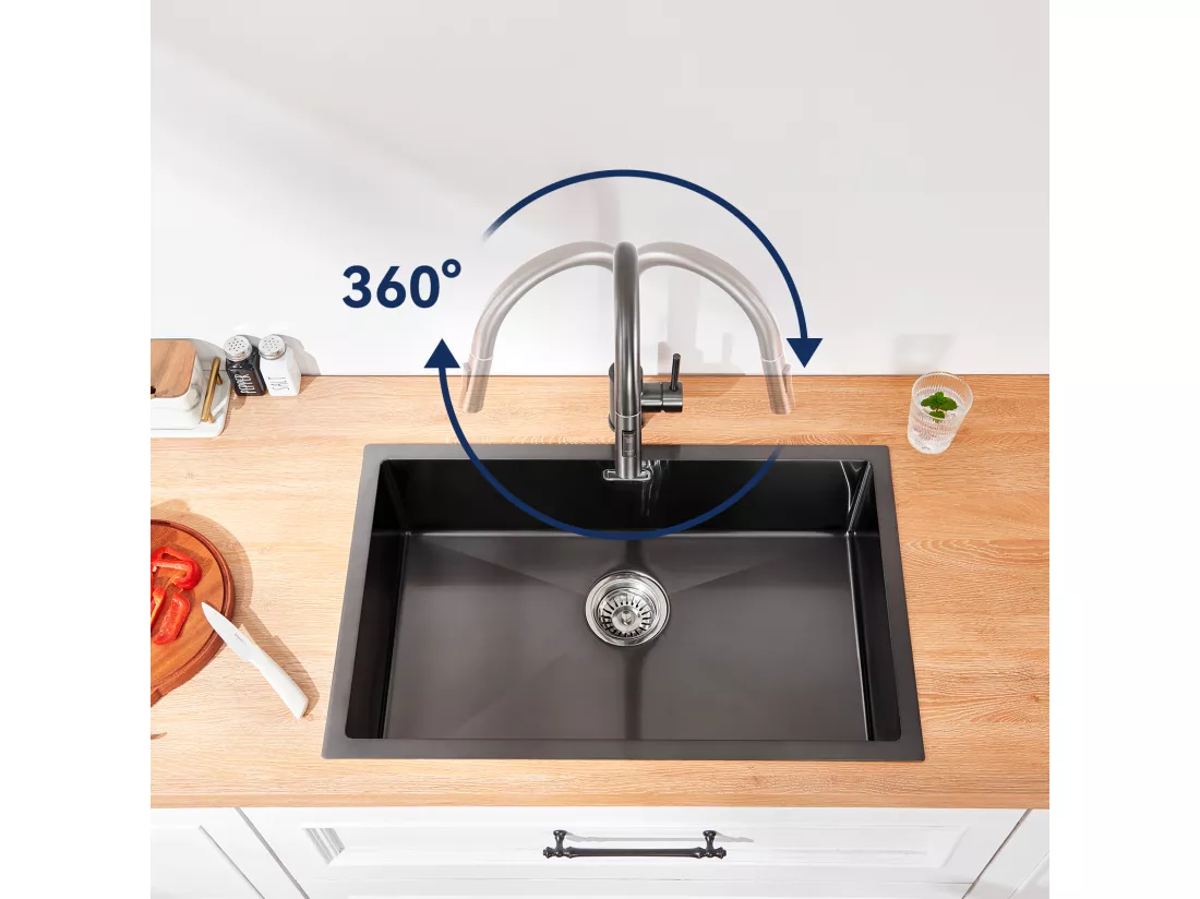 LONHEO MAX Mitigeur de Cuisine Gris 7-Forme avec 2 Fonctions Douchette Extractible Robinet d'évier Rotatif à 360° en Inox avec Barboteur démotable