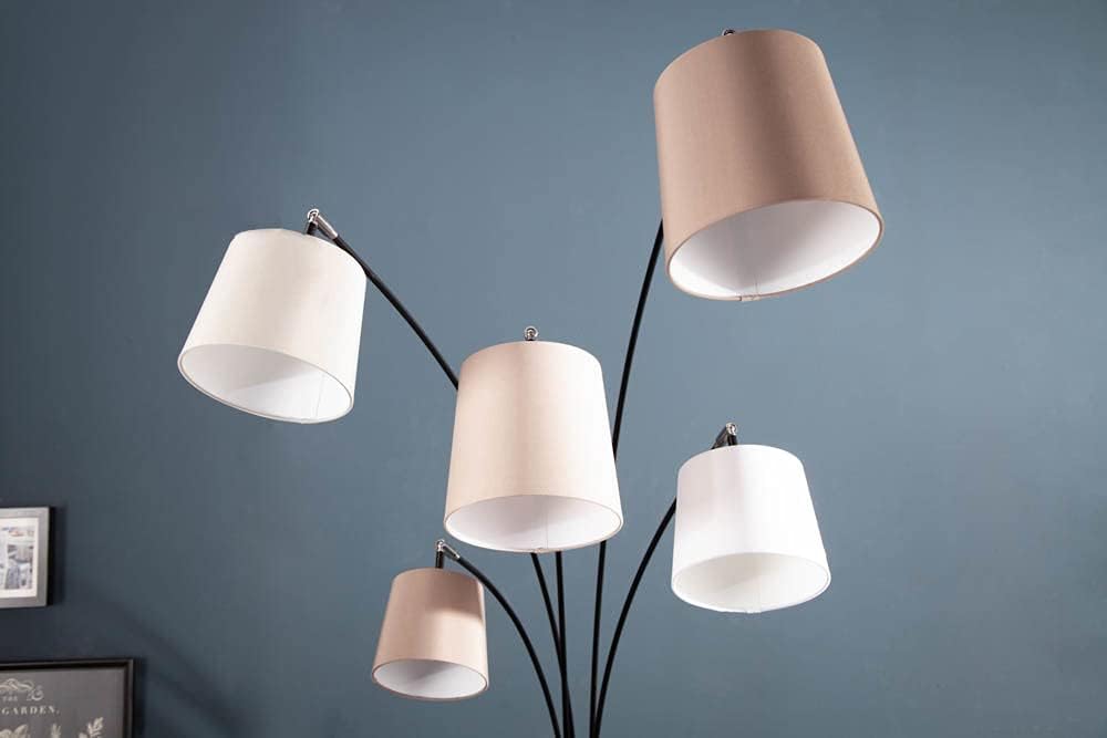 invicta INTERIOR 5-flammige Design Bogenlampe LEVELS weiß beige braun mit 5 Leinen Schirmen Stehlampe Lampe Stoffschirm Leseleuchte