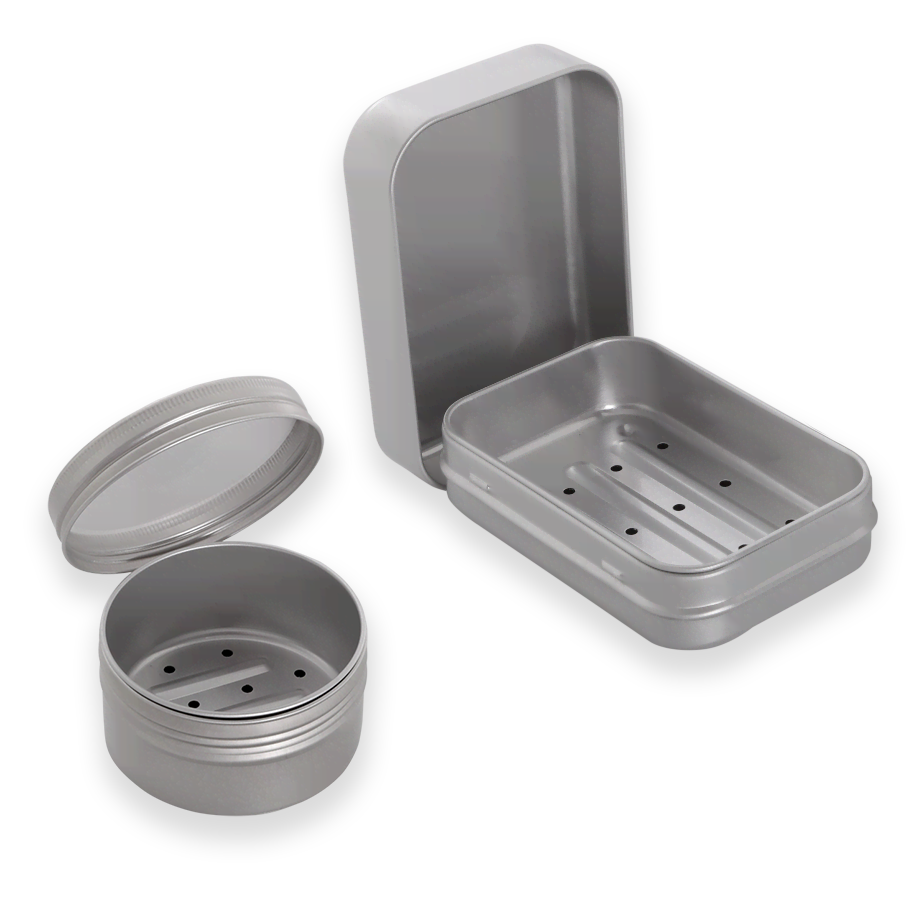 Seifendose mit Ablaufsieb, Aluminium
