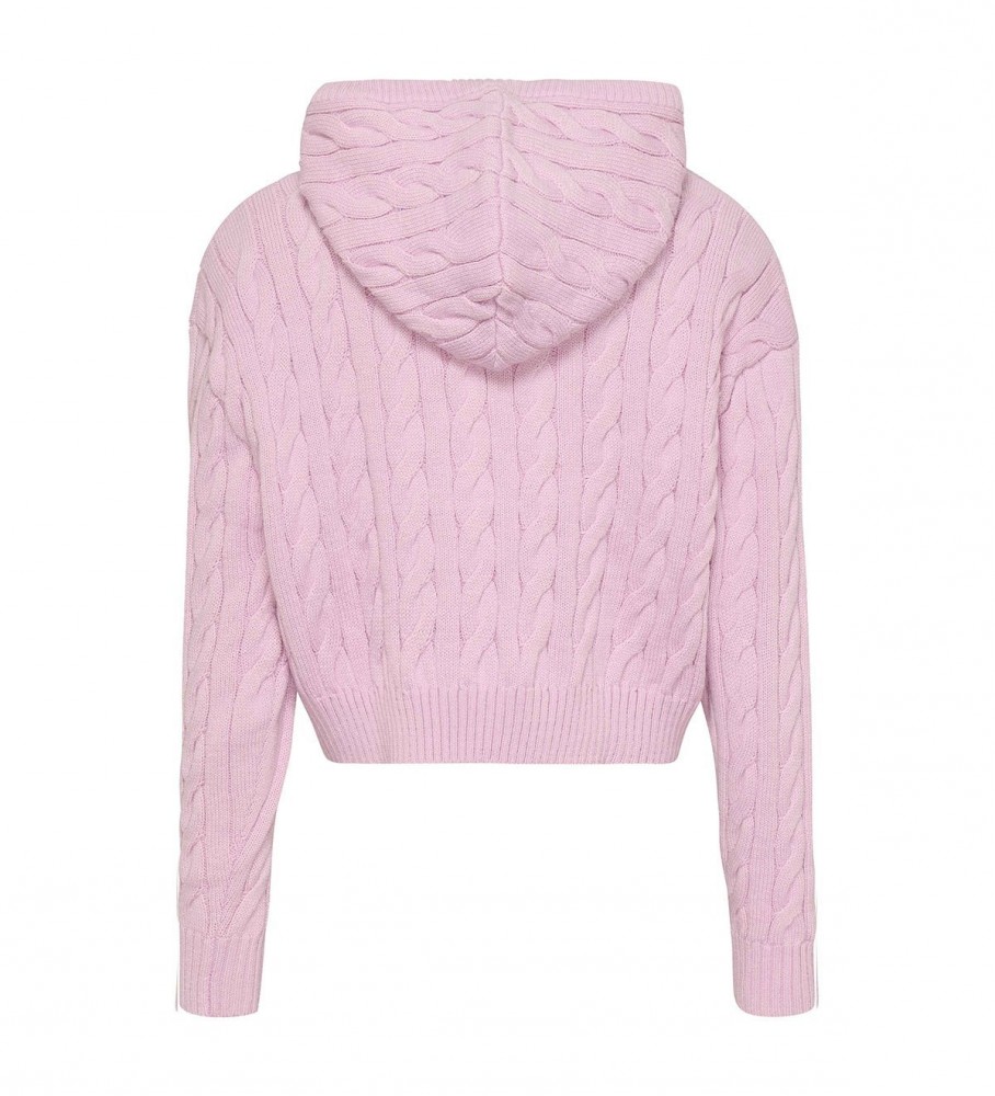 Moletom com capuz Tommy Jeans Cable Knit rosa