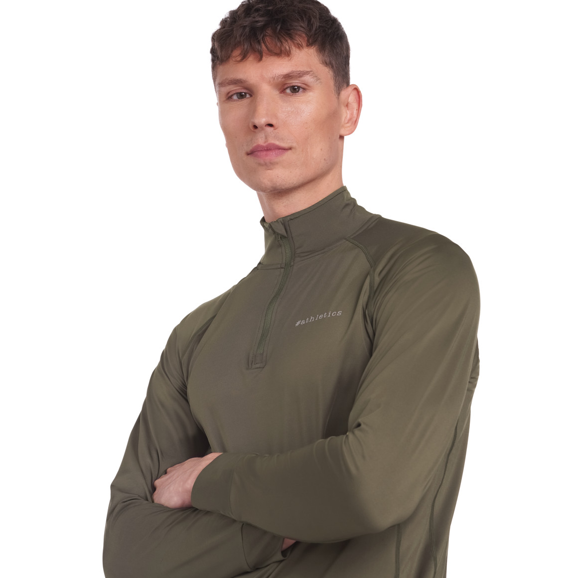 Herren Sport-Langarmshirt mit Zipper oliv