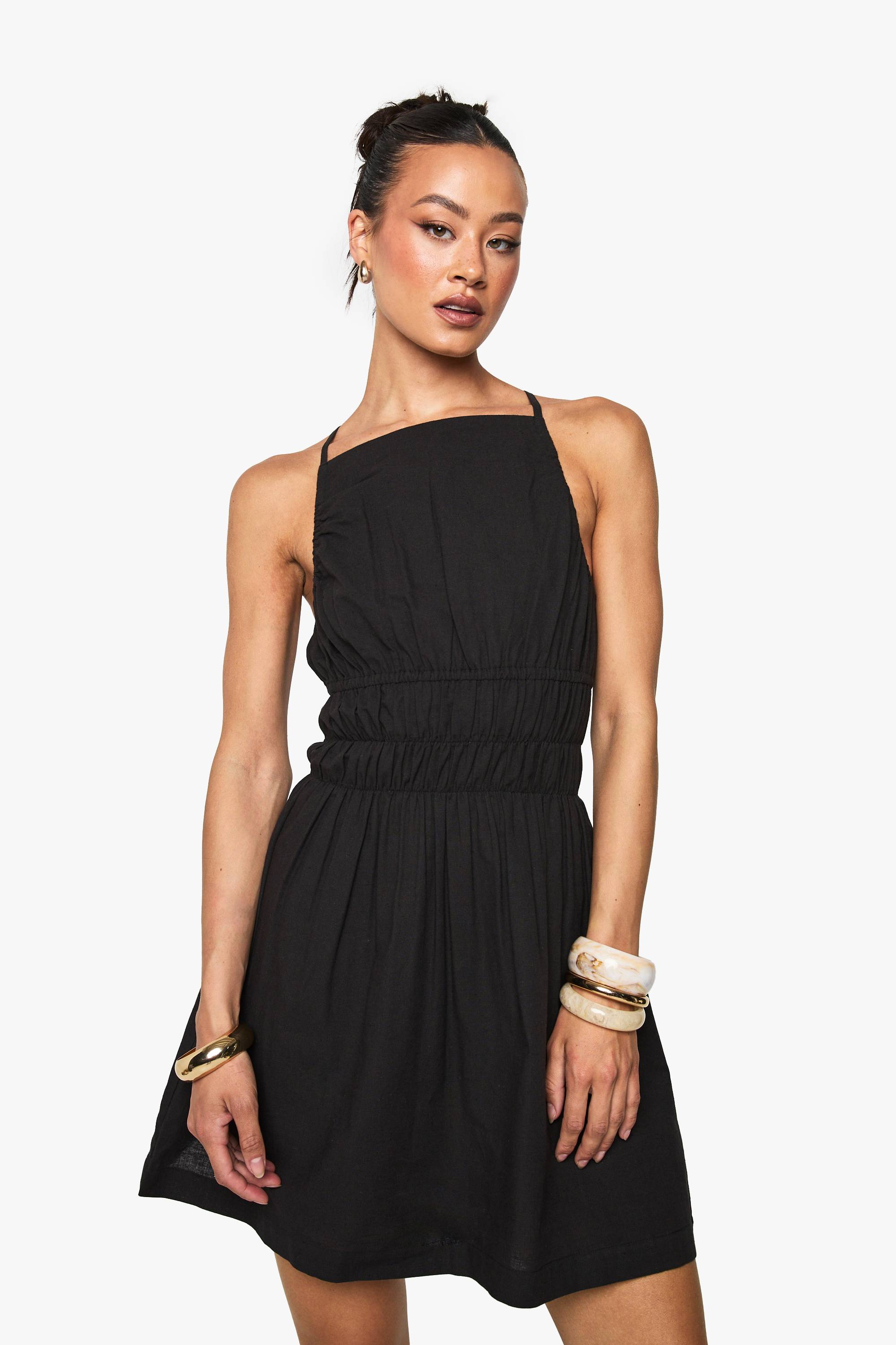 boohoo Robe Mini Froncée Aspect Lin Tall