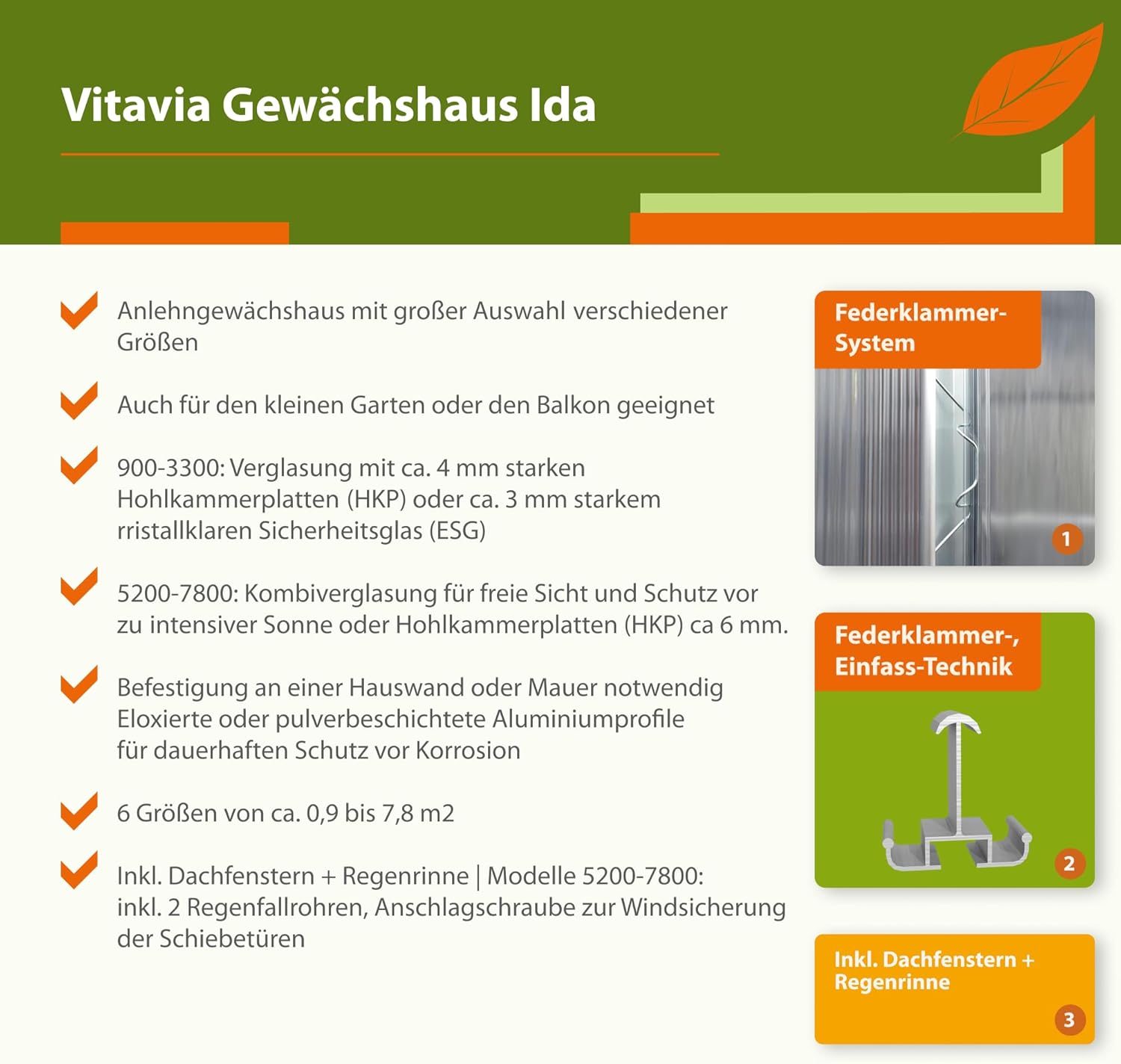 Vitavia Anlehn-Gewächshaus Ida 900