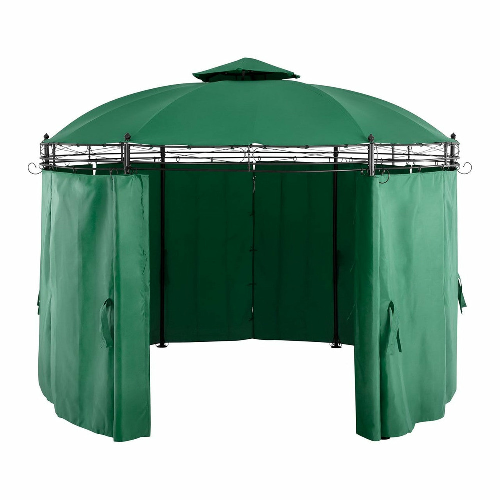 Pergola pavillon barnum tonnelle tente abri gazebo de jardin terrasse beige vert - diamètre 3,50 m - 180 g/m²