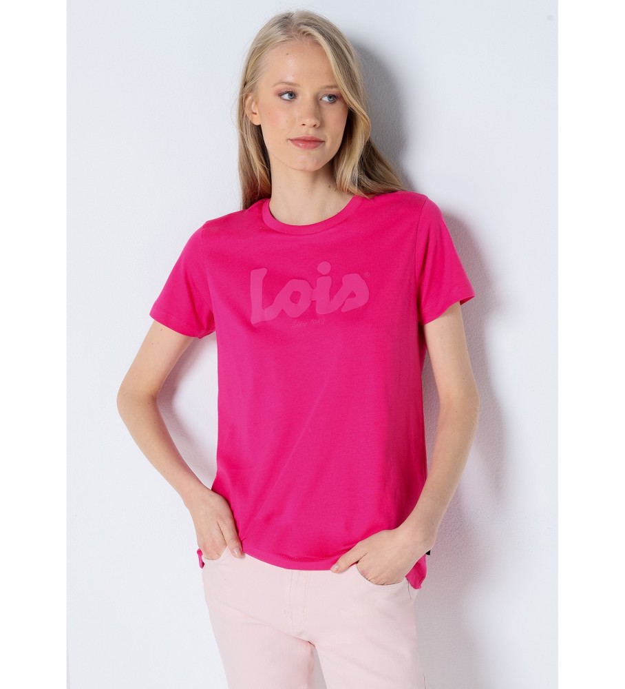 Camiseta de manga curta Lois Pink com estampa em relevo
