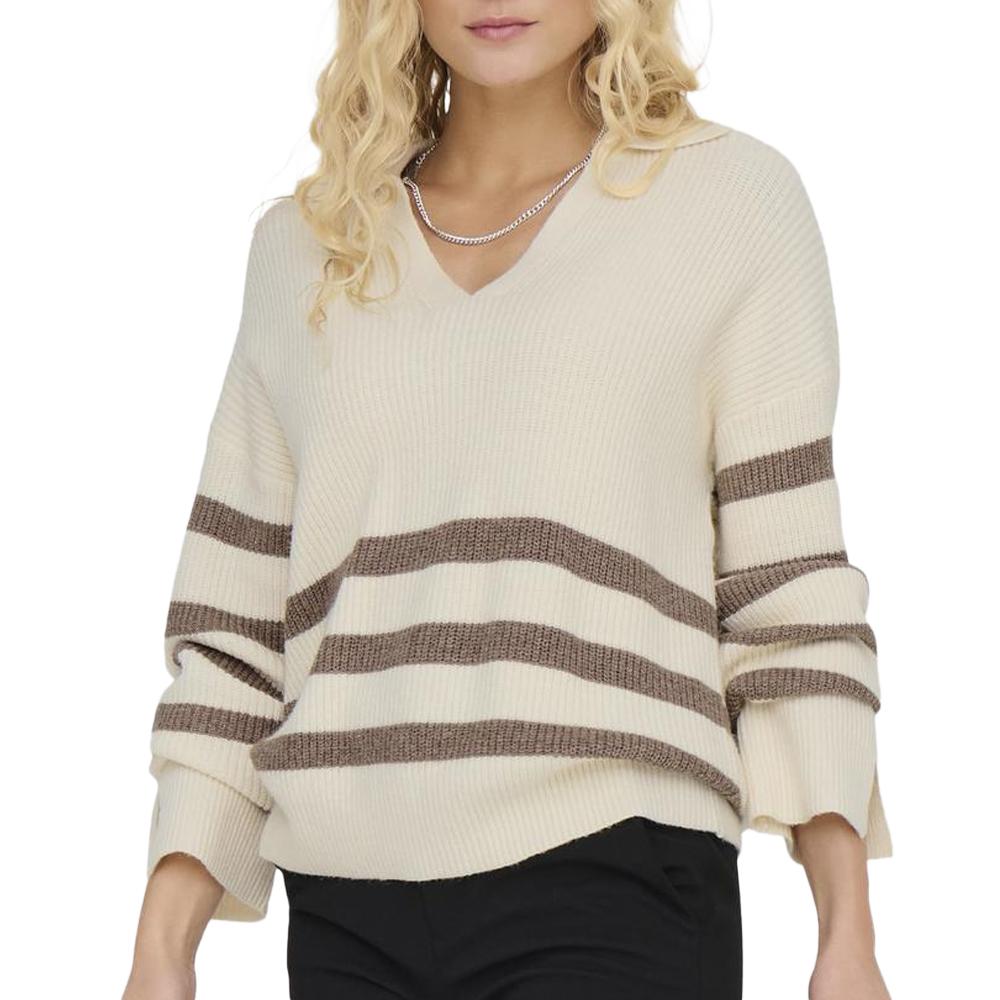 Only Pull Ecru/Marron à rayures Femme Only Monna