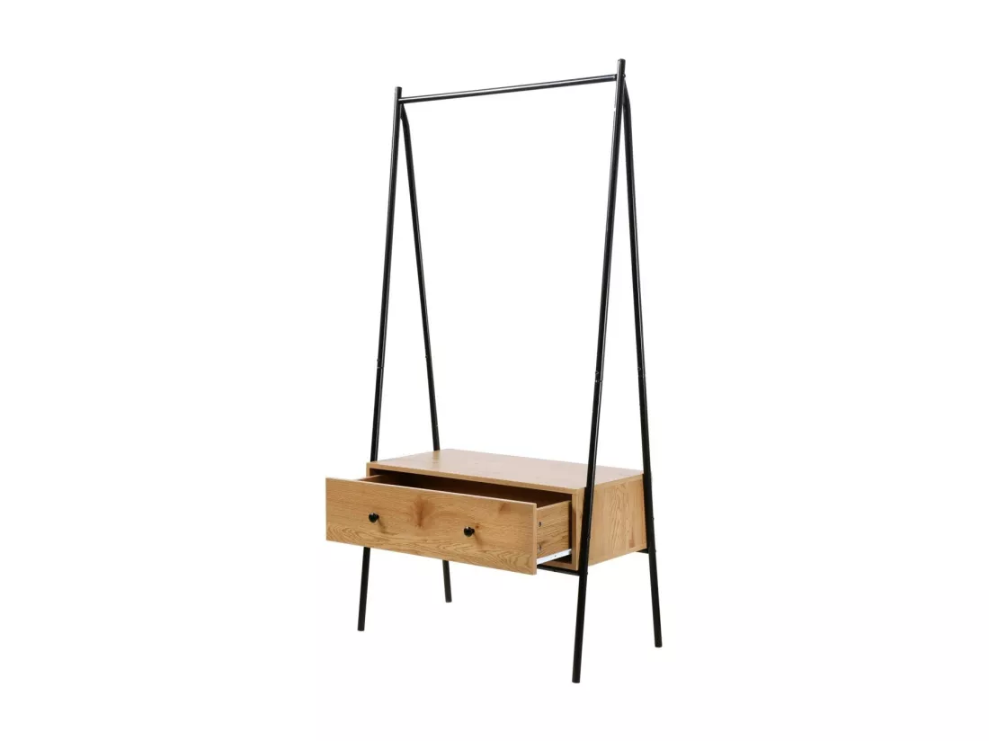Penderie en métal Noir avec 1 Tiroir décor Chêne H170cm - JILL