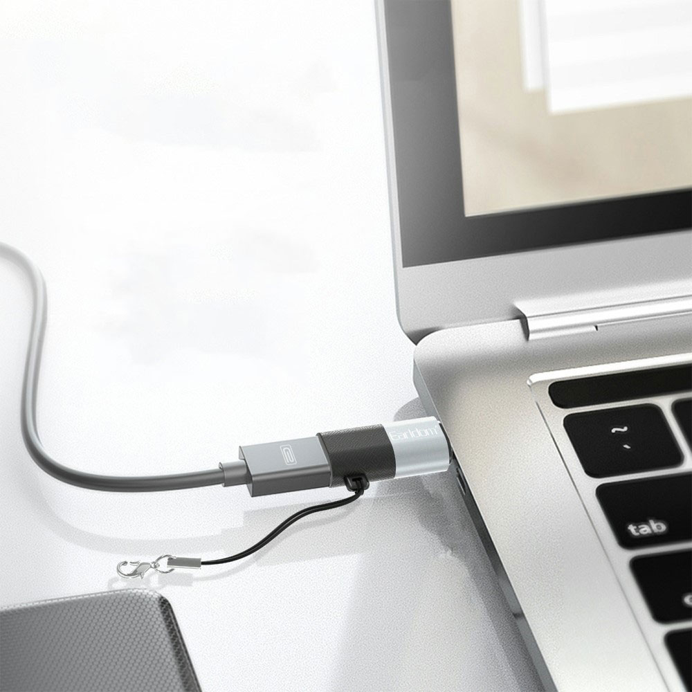 OTG Lightning (m) auf USB C (w) Adapter Konverter mit Handschlaufe / Halterung (480Mbit/s) - Silber / Schwarz