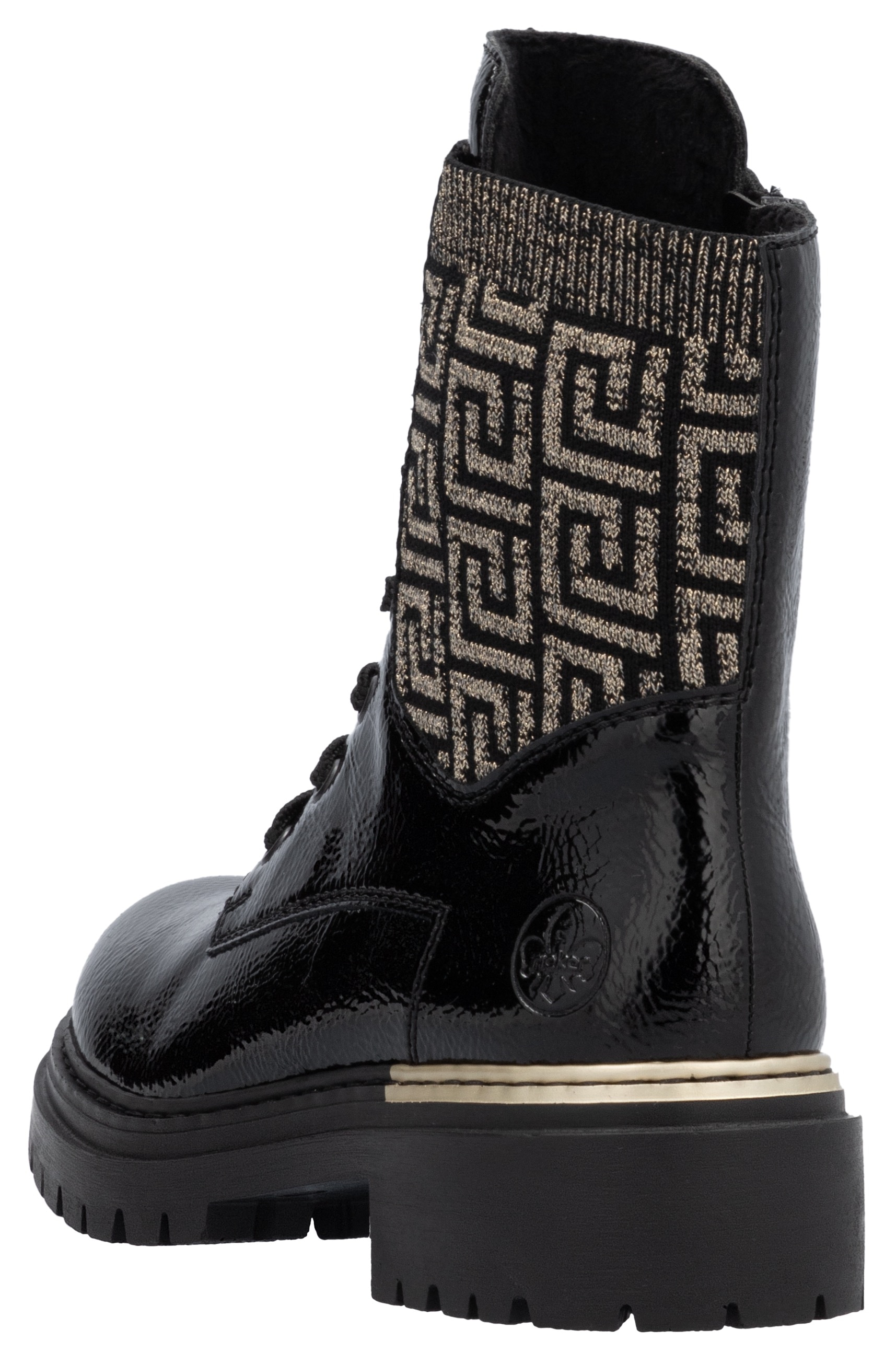 Rieker Schnürboots  , Stiefelette, Blockabsatz, mit Textileinsatz am Schaft
