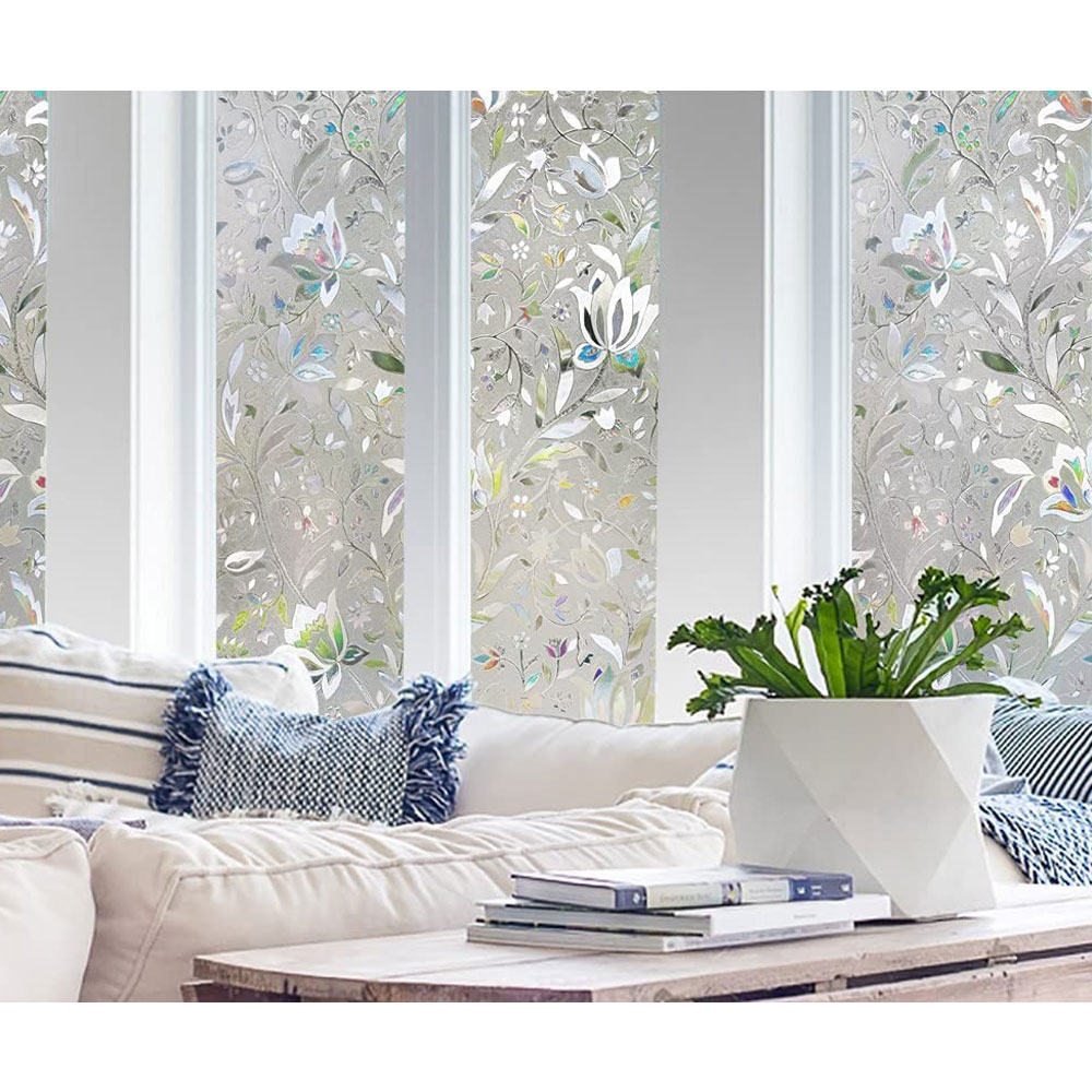 (60x200cm) 3D Deko Fensterfolie Regenbogen Effekt Statische Sichtschutz Folie Blickdicht (Anti-UV) - Blumen