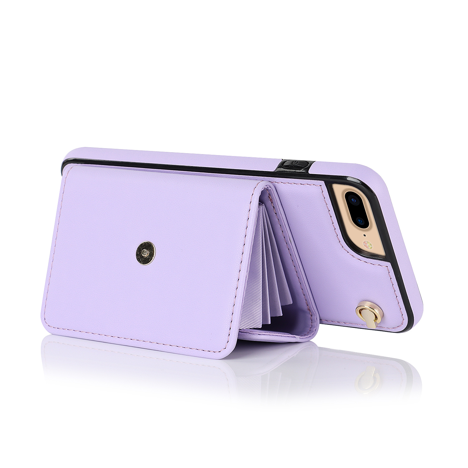 iPhone SE (2022/2020) / 8 / 7 / 6S Necklace Leder Schutz Hülle mit Kartenfach   Handykette (140cm) - Lila