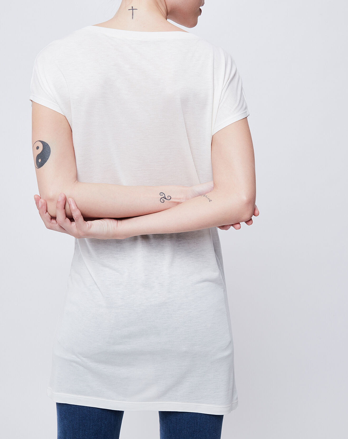 John Galliano T-Shirt/Tunique à motifs blanc cassé