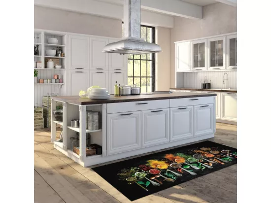 Tapis de cuisine 70x180 noir et jaune, facile d'entretien IMPNUM 14