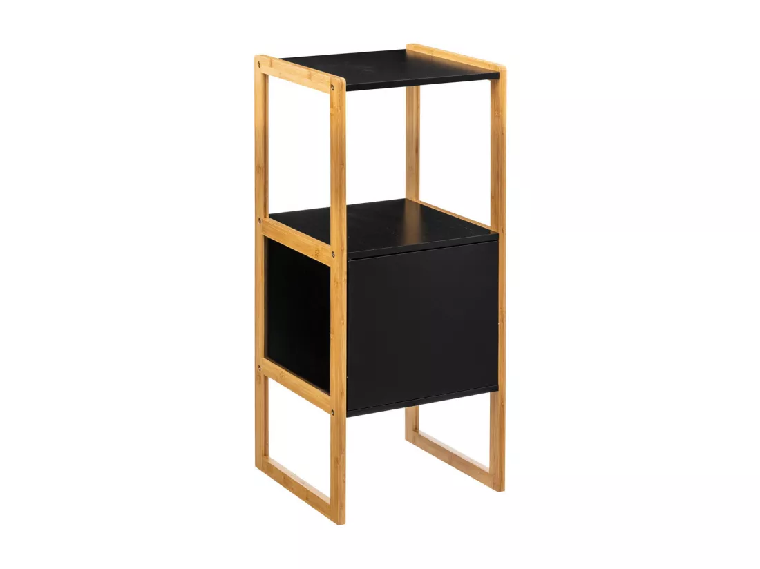 Meuble de rangement en Bambou et Bois Noir 1 Porte H 80 cm