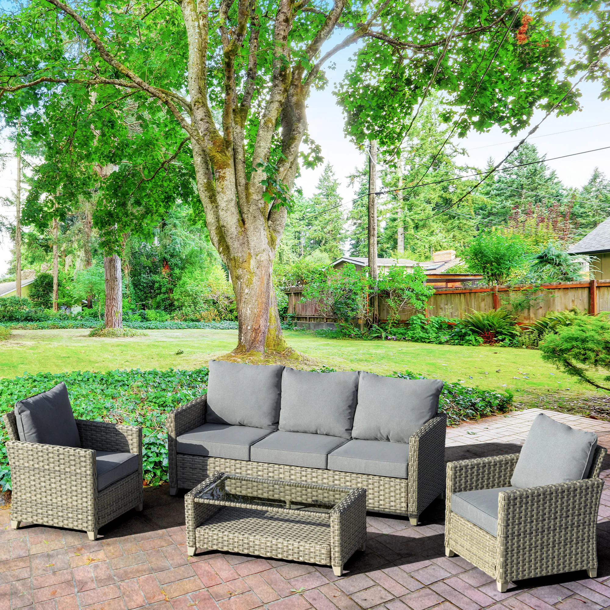 Outsunny Gartenmöbel Set mit Couchtisch bunt 193L x 77B x 80,5H cm