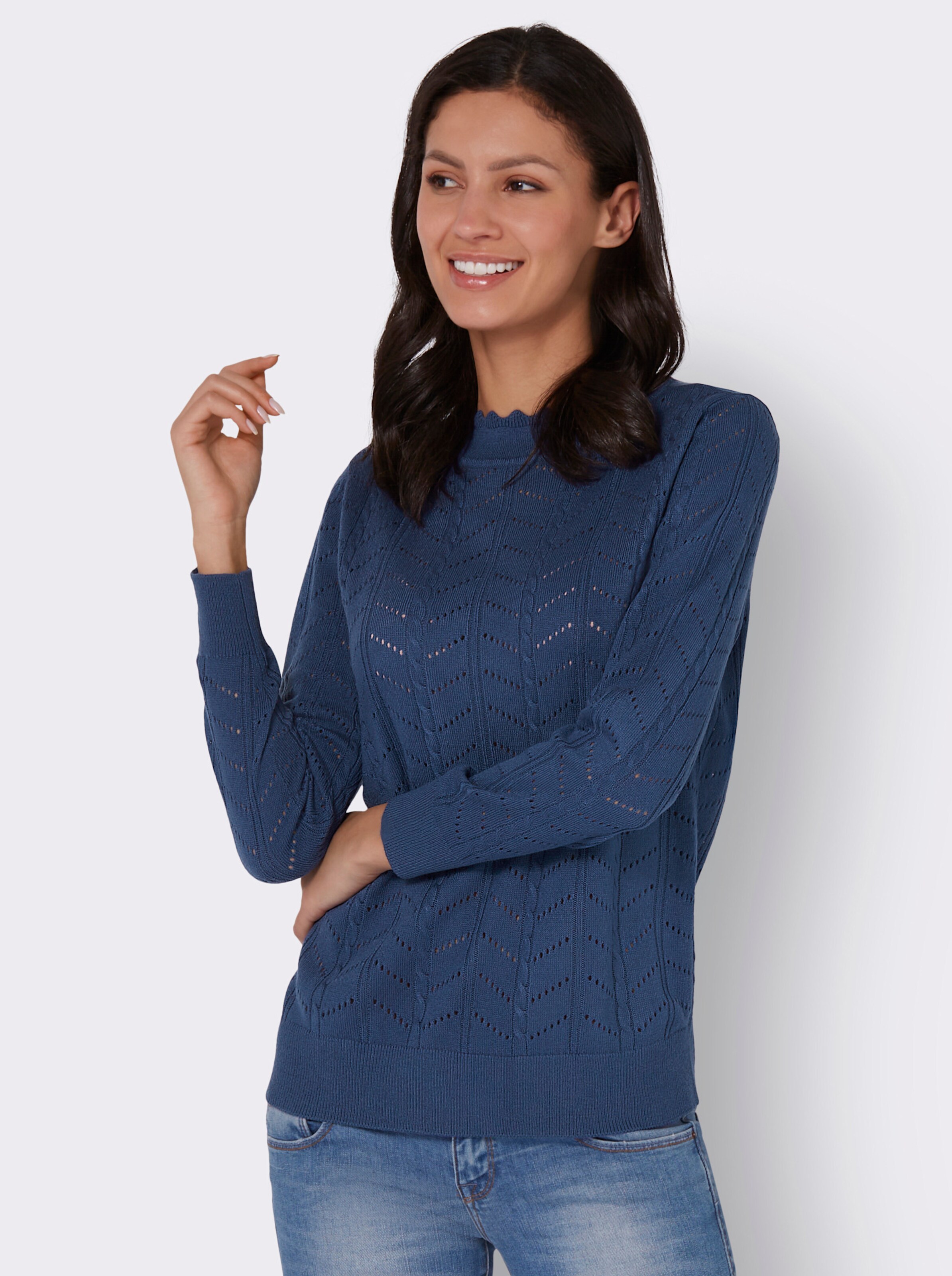 Stehkragenpullover mit Ajour-Muster