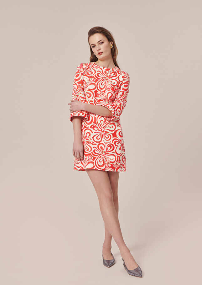 Robe Rivannaécrue à motif graphique corail en coton