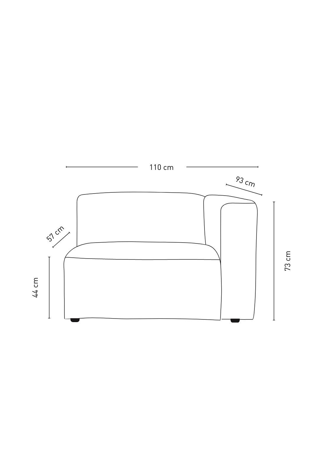 Modulsofa 1,5 seter m/armlene høyre natur - 110x93x73 cm