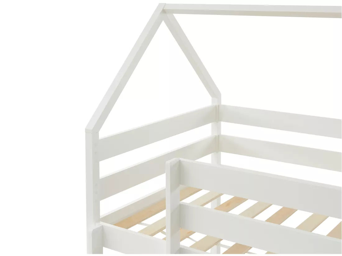 Lits superposés cabane 2 x 90 x 190 cm - 2 tiroirs - Pin - Blanc + Matelas - CHORI