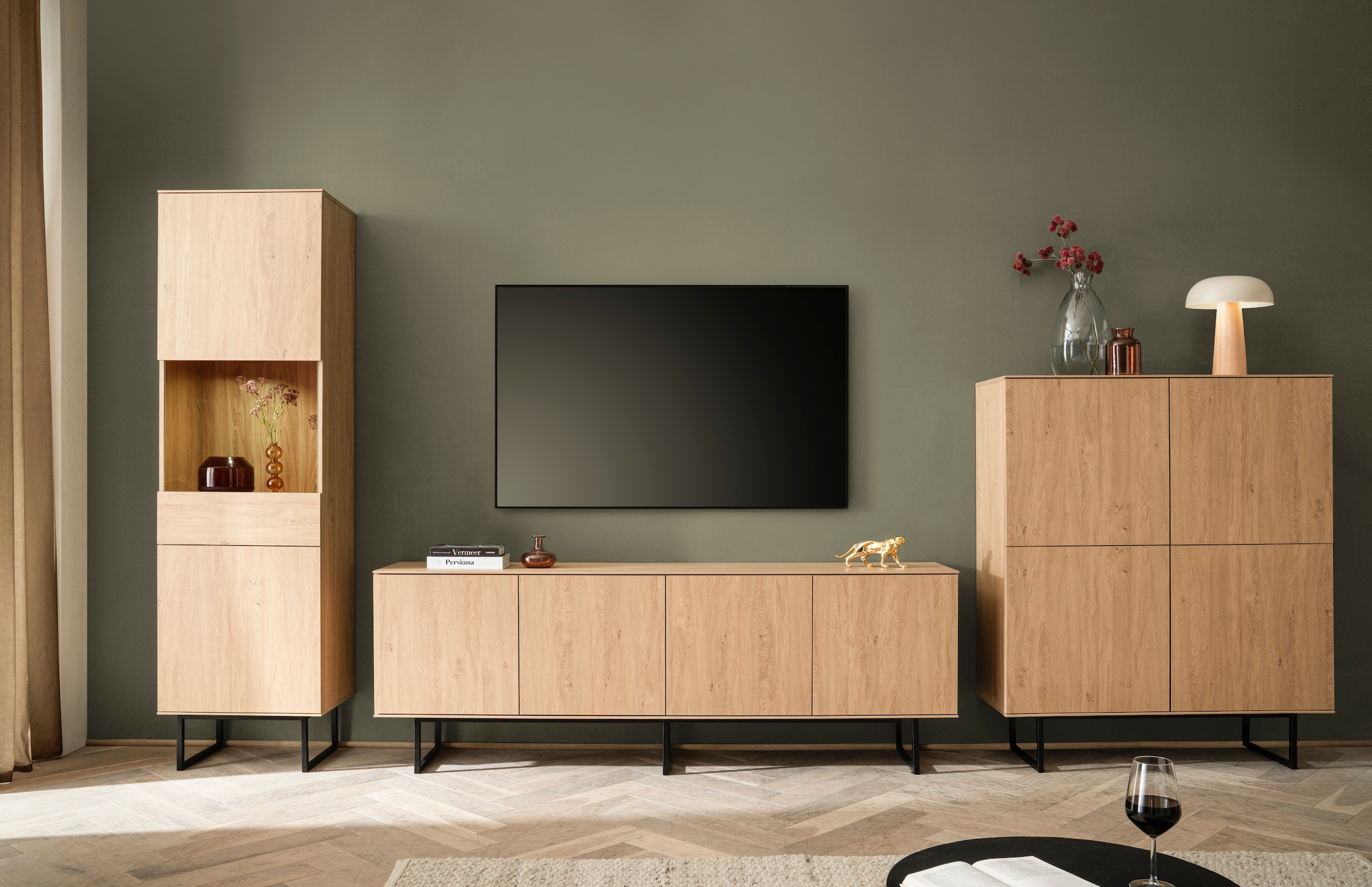 Home affaire Wohnwand »Lund, moderne Anbauwand, Wohnzimmer-Set in Stone Oak« 3 Stk. tlg.