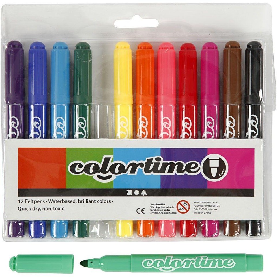 Colortime - Tusch 5 mm - Standardfarver - 12 stk.
