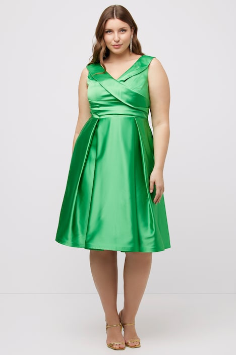 Abendkleid, A-Linie, drapiert, V-Ausschnitt, ärmellos