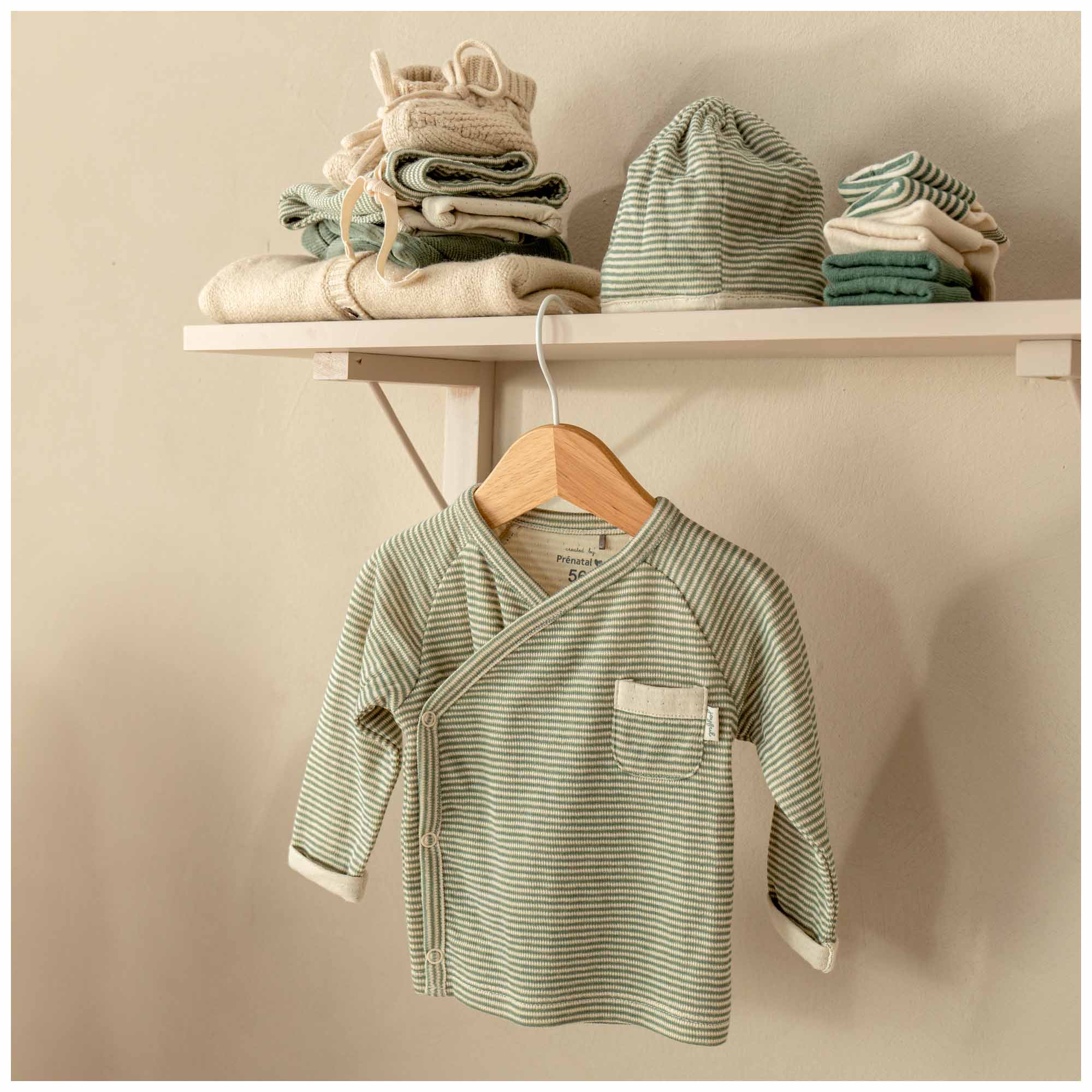 Prénatal newborn overslagshirt dubbeldoek lange mouwen strepen groen
