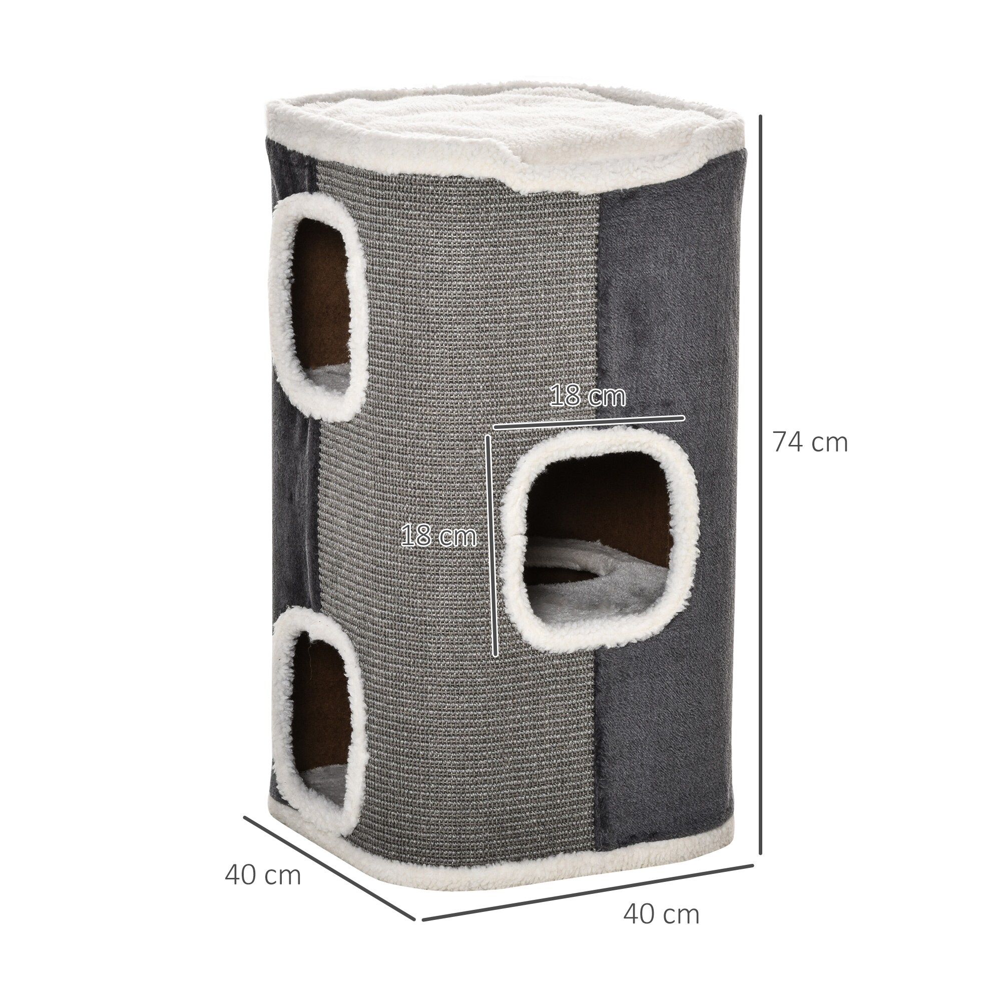 PawHut Kratzbaum mit 3 Etagen bunt 40L x 40B x 74H cm