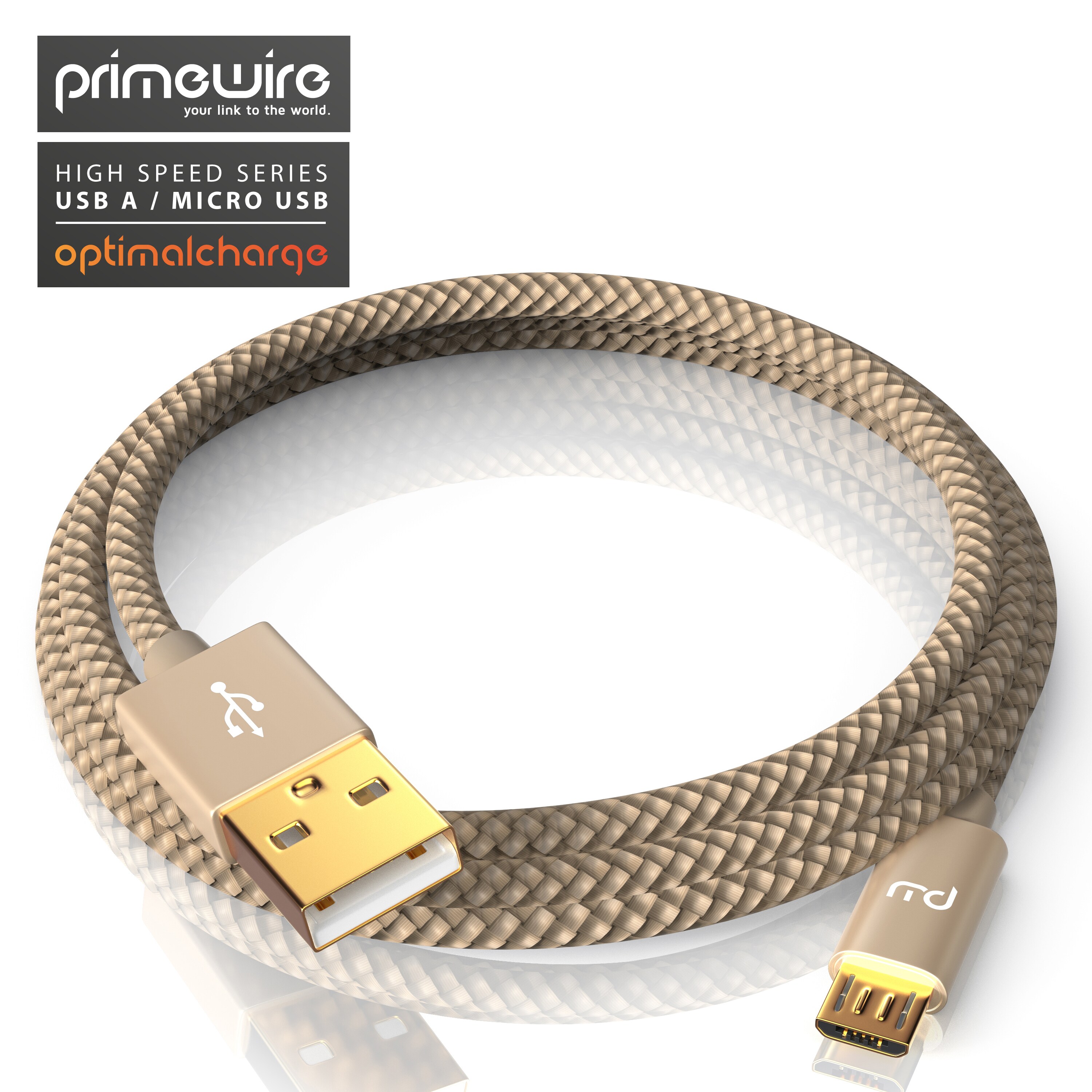 Primewire Premium Micro USB 2,4A Schnellladekabel - Nylonkabel Metallstecker - High Speed Ladekabel / Datenkabel - 3m
