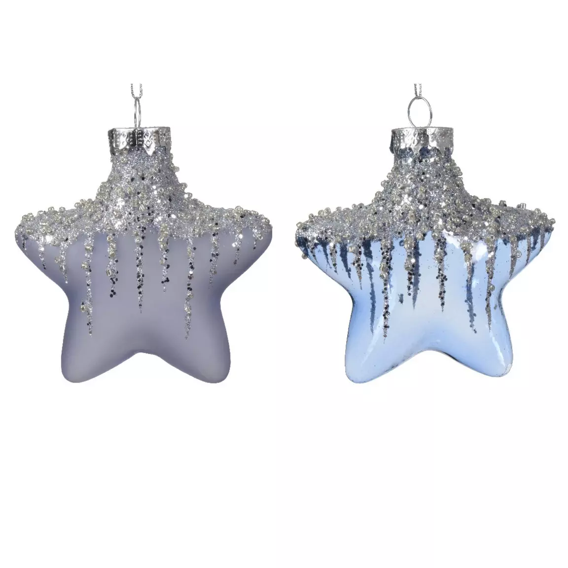 Lot de 2 étoiles de Noël à suspendre en verre (H10 cm) Arctique Bleu vaporeux