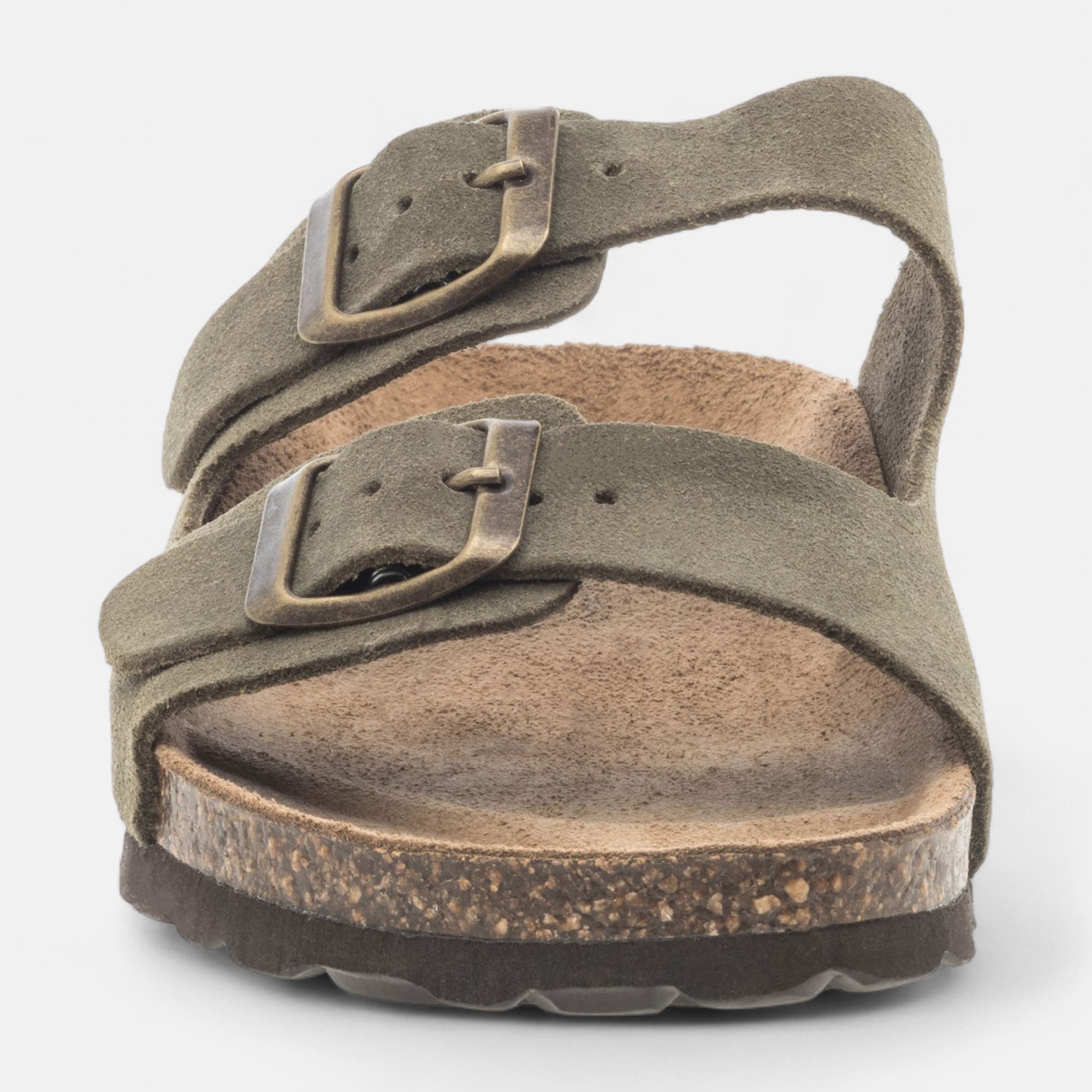 Mules semelle liège Garçon en cuir kaki