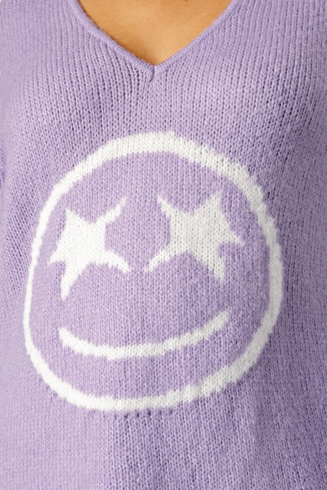 Pullover, oversized, Smiley, V-Ausschnitt, Langarm