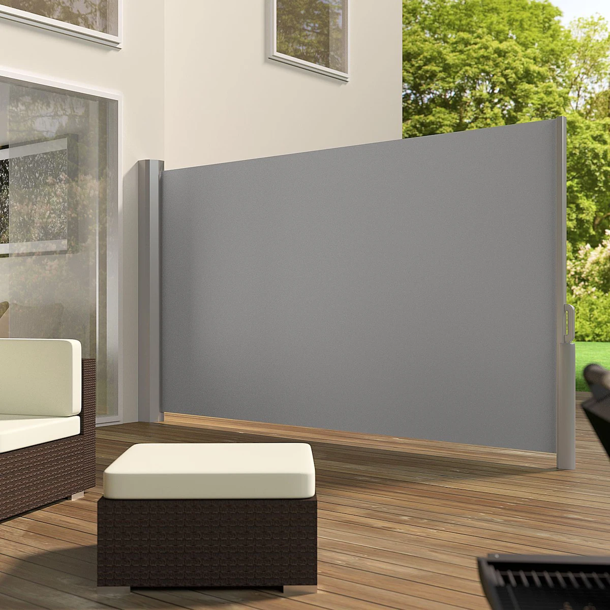 Sidemarkise med uttrekkbar mekanisme - 160 x 300 cm,grå