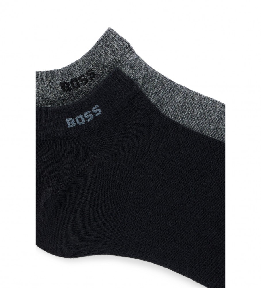 Pacote com 2 pares de meias elásticas até o tornozelo BOSS, cinza e preto.