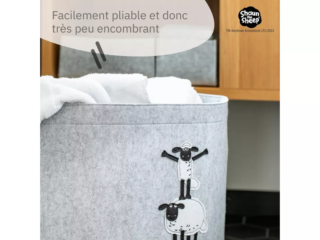 Panier à linge sale gris en feutre motif 4 moutons Lifeney Shaun le mouton