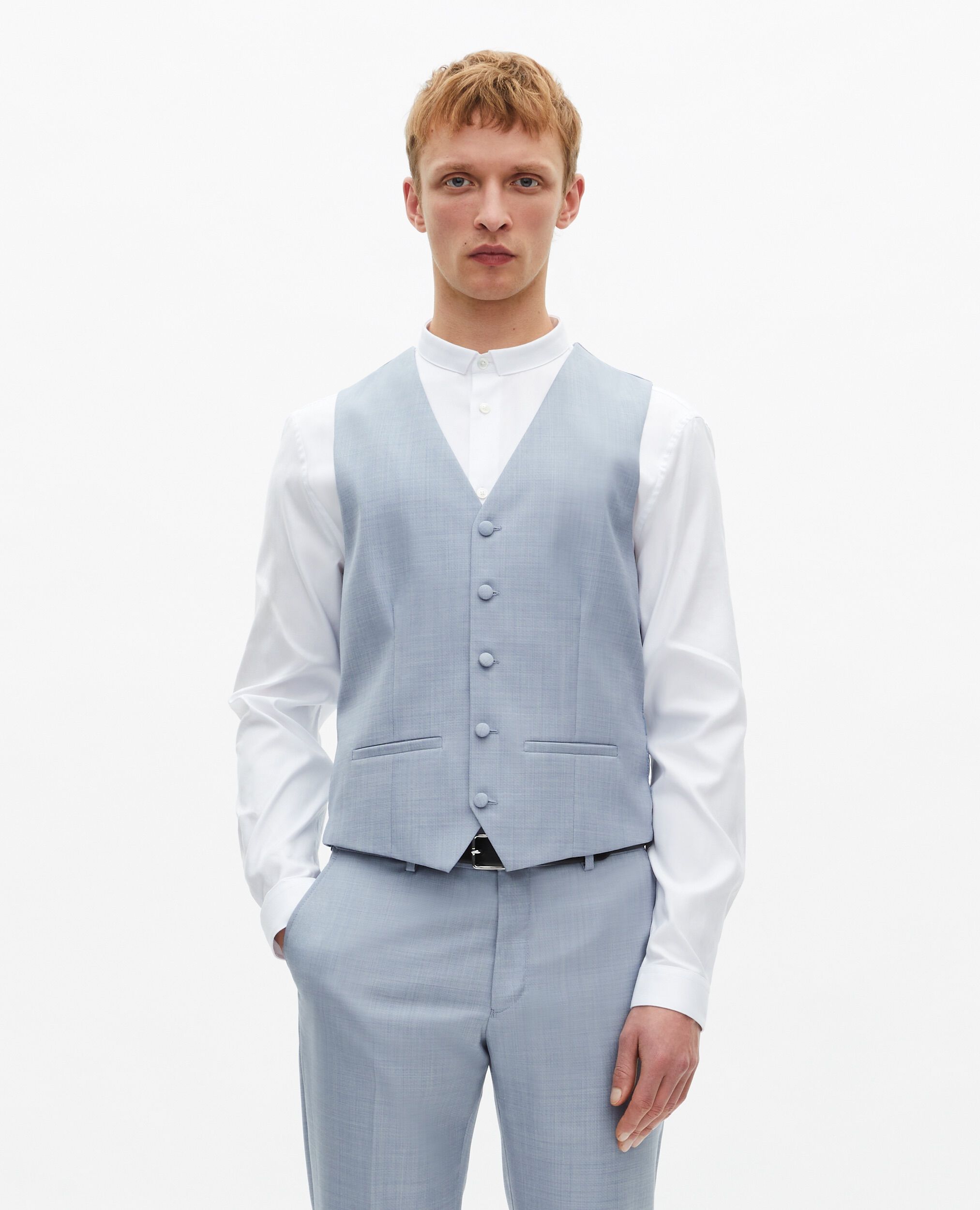 Gilet de costume en laine coupe ajustée bleu clair