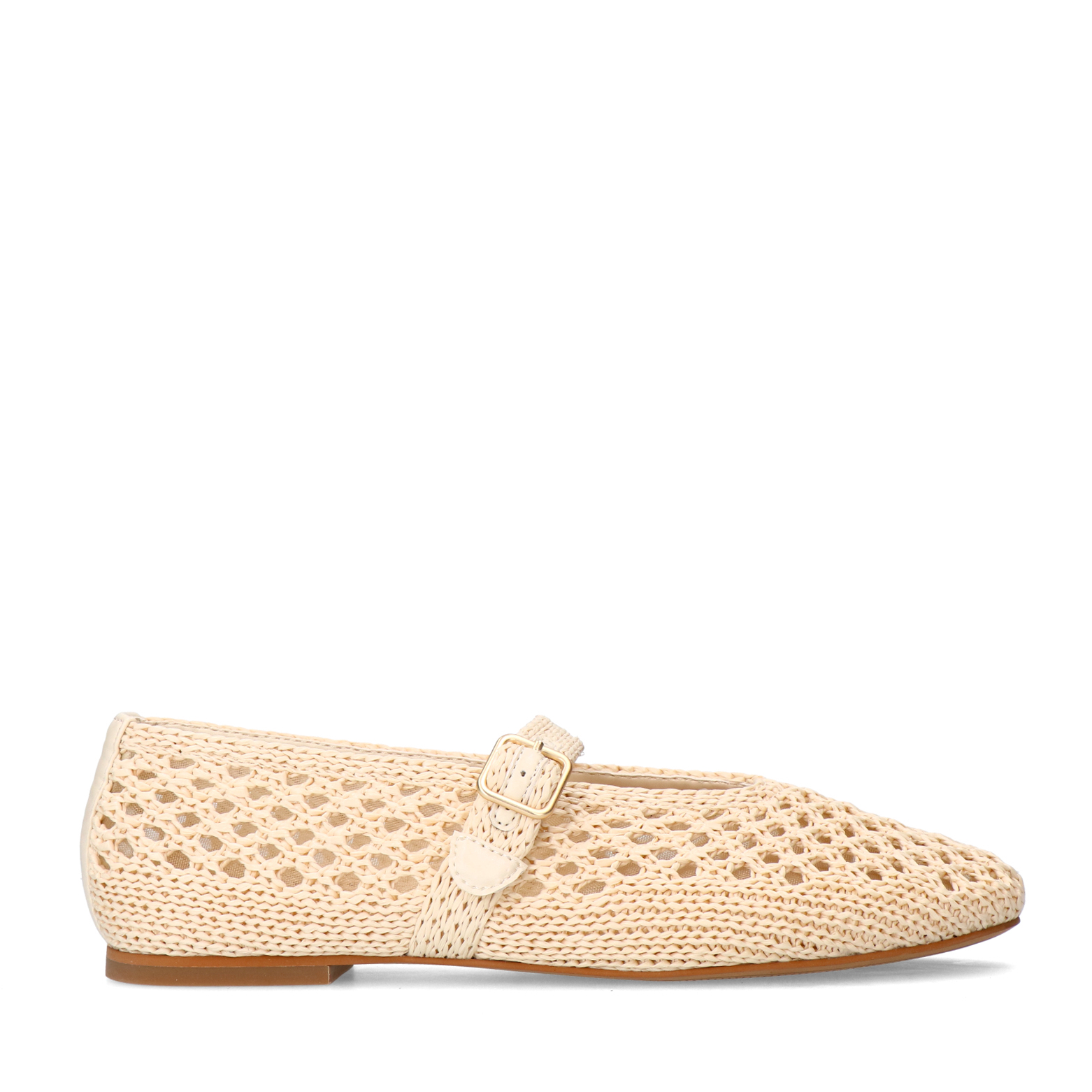 Witte raffia ballerina met gesp