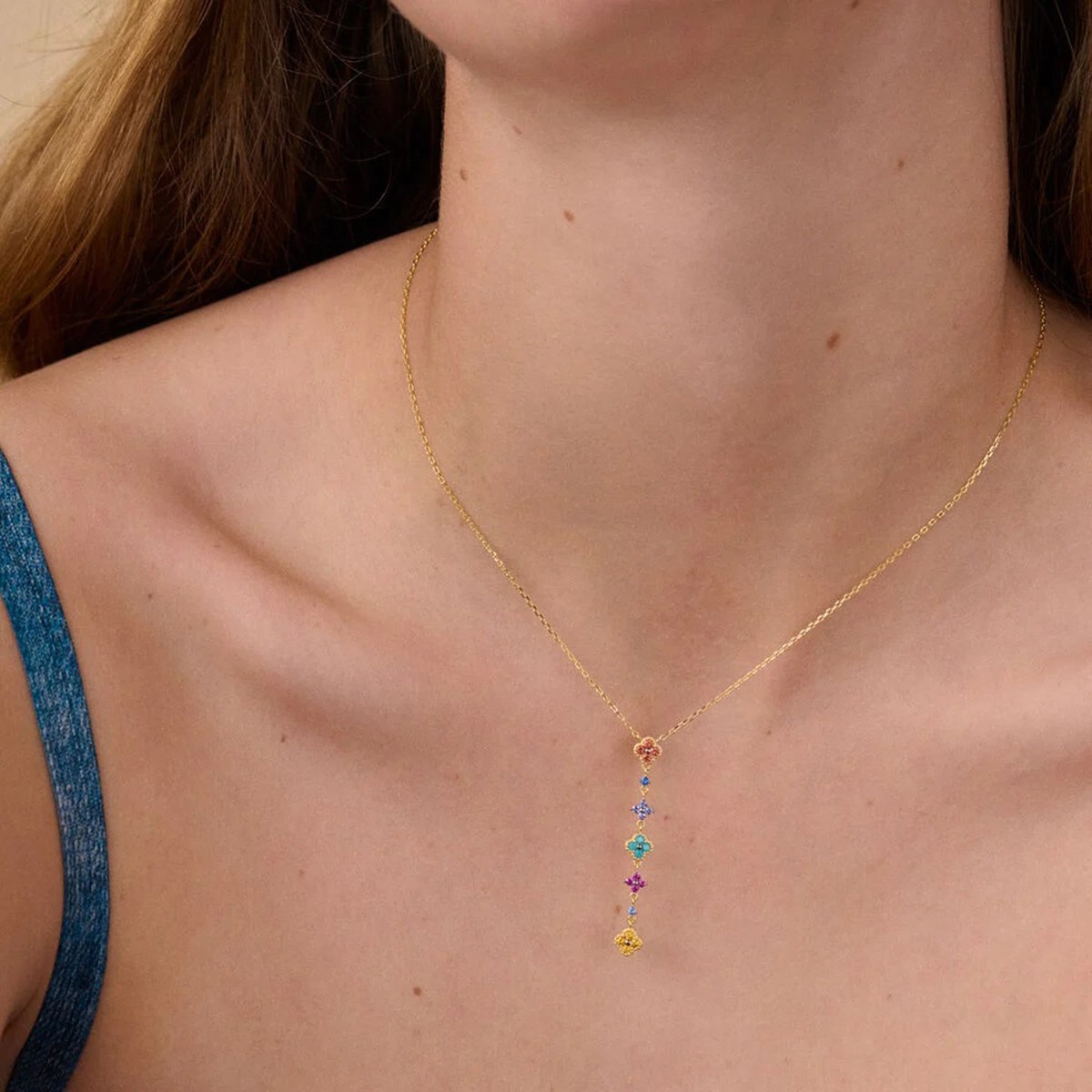 Collier Agatha Y argent doré rangée fleurs oxydesligne Beloved