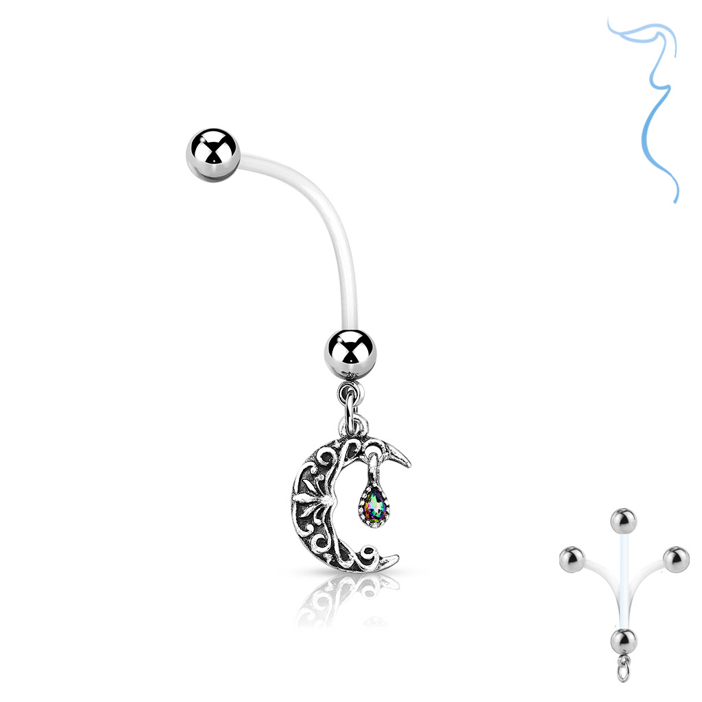 (25mm) Bioflex Schwangerschafts Bauchnabelpiercing Halbmond - Silber