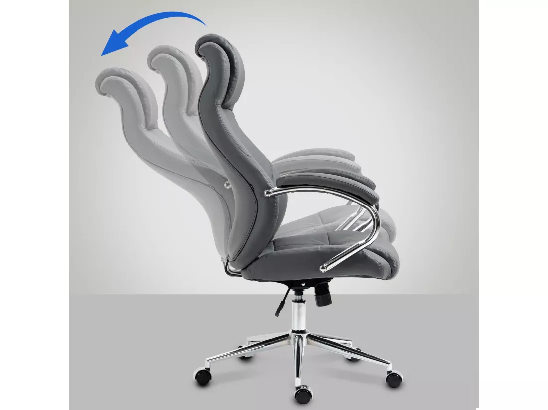 Chaise de bureau - Véritable cuir & Noir - Gris - Salford