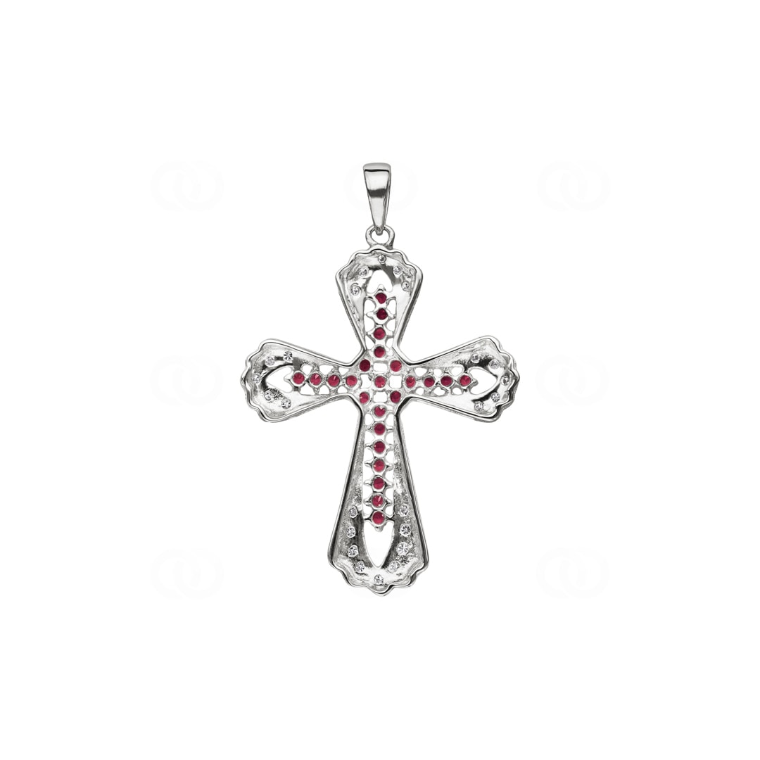 Kreuzanhänger 750/18 K Weissgold mit Rubinen & Diamanten 0.15 ct H/si
