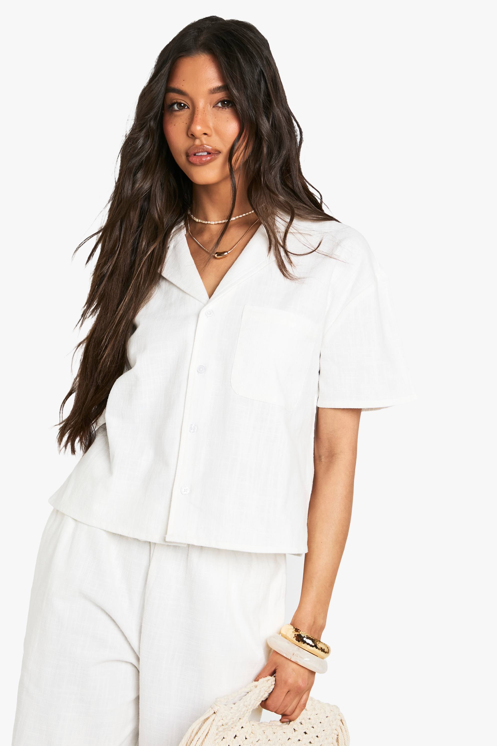 boohoo Chemise à manches courtes effet lin