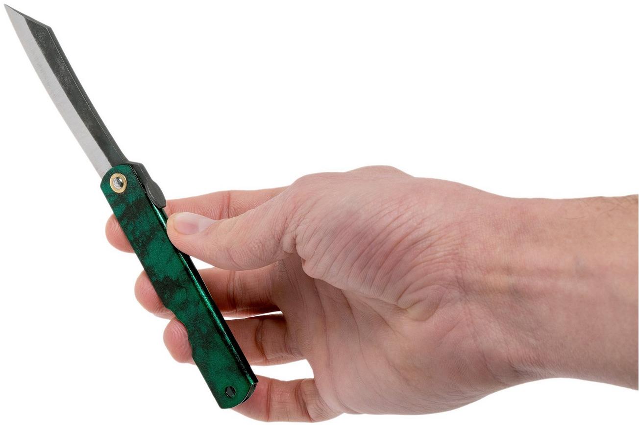 Higonokami zakmes 7,3 cm HIGOCJB, Blue paper steel, Jade Black Green Glitter Enamel
