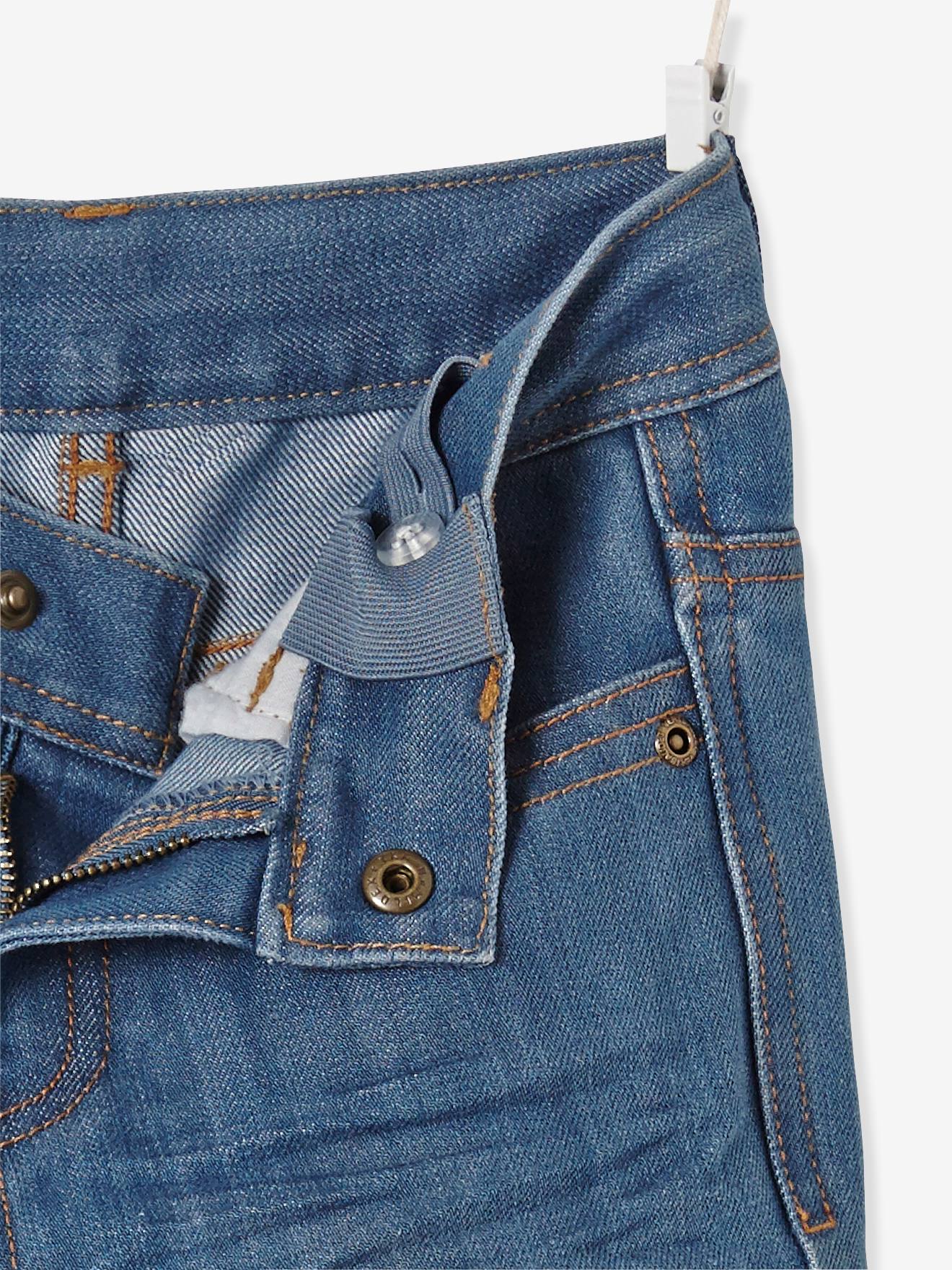Calça jeans reta indestrutível para meninos, lavagem azul escura